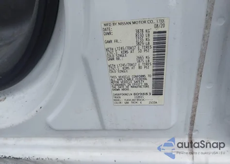 2020 Nissan Nv Cargo Nv1500 Sv Standard Roof V6 from USA, damaged, VIN 1N6BF0KM2LN809883